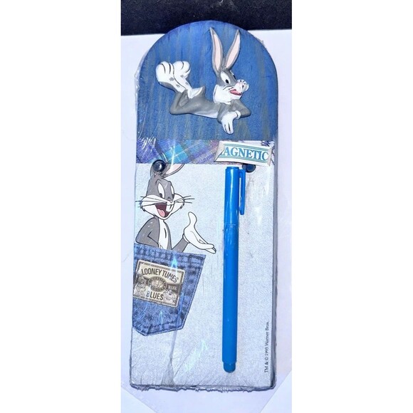 Looney Tunes Warner Bros Other - Vintage 1996 Looney Tunes Wooden Plaque Magnetic Note Pad Bugs Bunny Graphomania